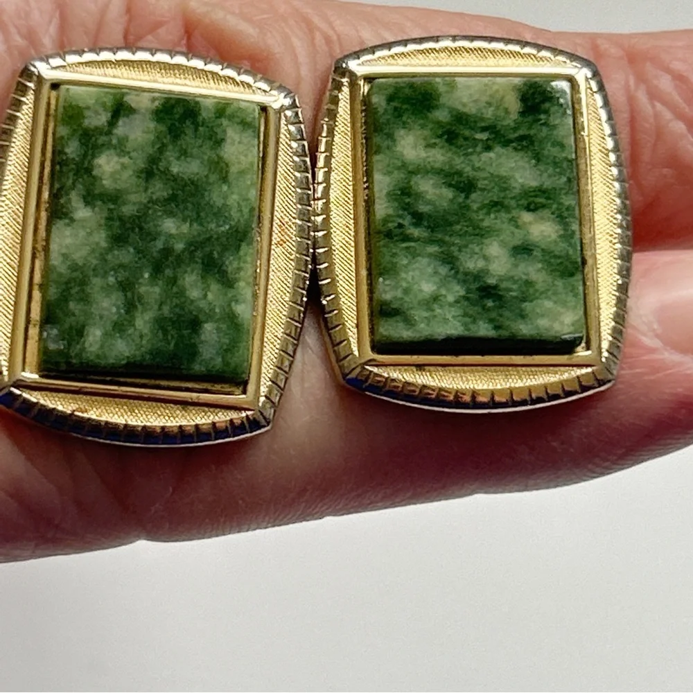 Vintage Jade Cuff Links Bonus Tie Tack